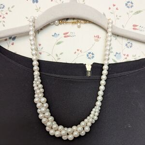 Pearl Necklace Single Strand turns into 3 Strand Twist 8.5" Classy Preppy